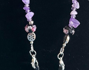 Cadena para gafas de cristal de amatista – Soporte para gafas con cuentas florales / Accesorio para gafas hecho a mano con piedras preciosas