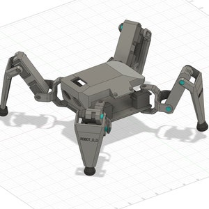 May include: A grey, six-legged robot with articulated joints. The robot has a rectangular body with a label that reads "ROBOT_0.0".