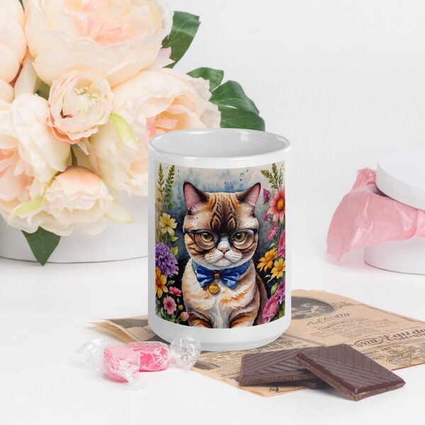 Exotic Shorthair Cat Mug | 15OZ Pet Coffee or Tea Mug | Custom Watercolor Art Mug