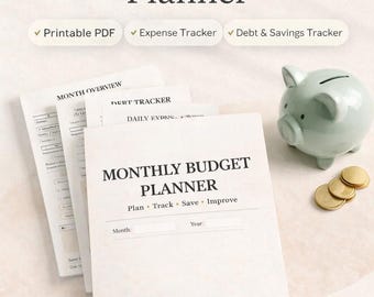 Monthly Budget Planner | Expense, Debt & Savings Tracker (Printable PDF)