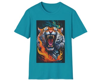 Flaming Tiger Design Unisex Softstyle T-Shirt