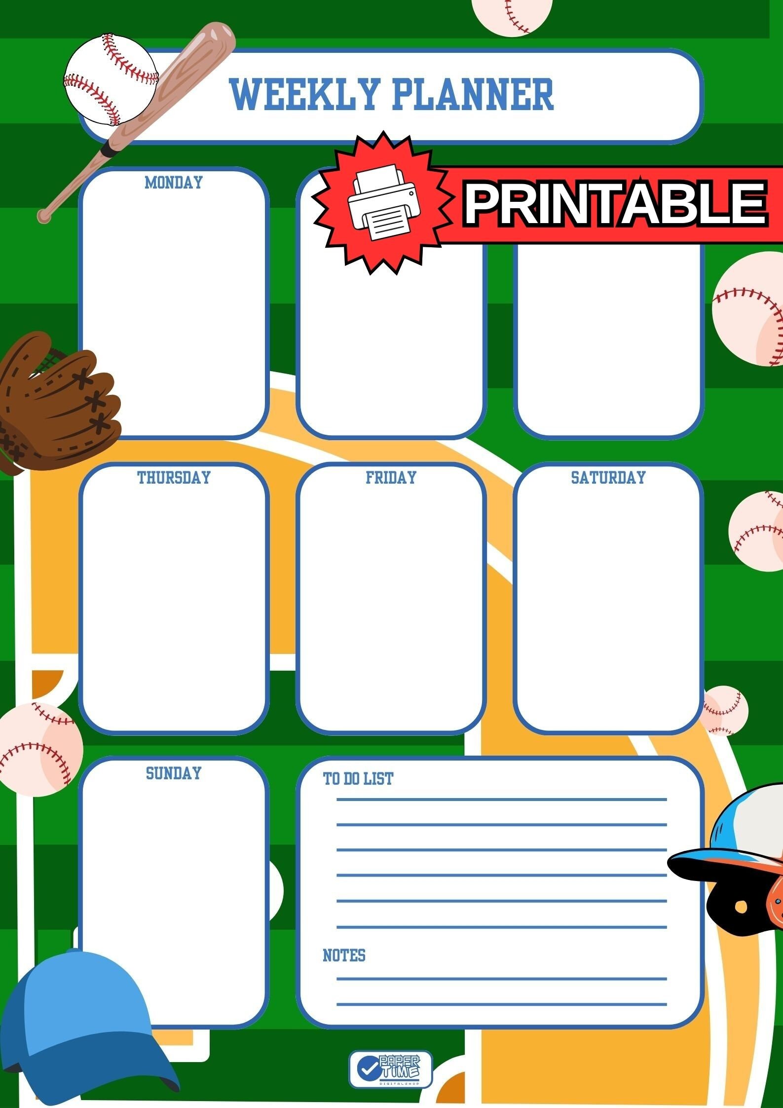 Weekly Planner BASEBALL printable - Etsy