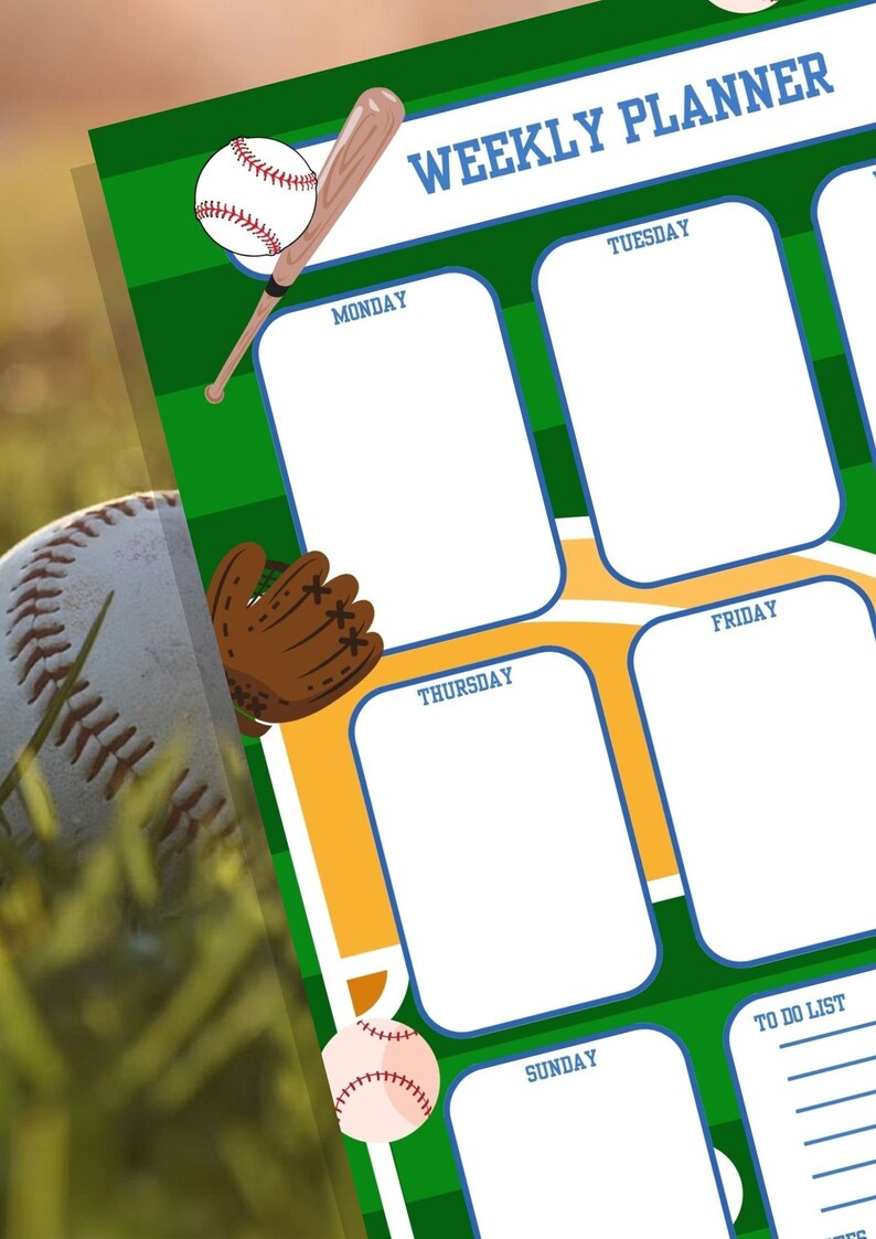 Weekly Planner BASEBALL printable - Etsy
