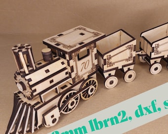 DIY wooden steam train – digital file for laser cutter (3 mm, SVG/DXF/LBRN2)