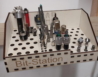 French Cleat DIY Bitstation - Digital laser cut file for all common bit sizes DIY laser cut, milling file dxf, svg lbrn2