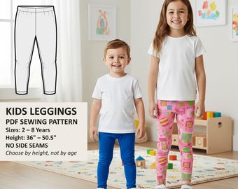 Patrón de costura en PDF para leggings infantiles / Pantalones unisex para bebés de 2 a 8 años, sin costuras laterales