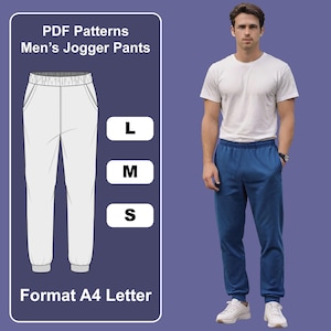 Patrón de costura de pantalones deportivos para hombre / Descarga instantánea en PDF / Tallas S-M-L / Pantalones casuales / Formato A4 y carta con capas