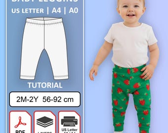 Patrón de costura para leggings de bebé, tejidos de punto, tallas 2 M-2 A (patrón PDF)