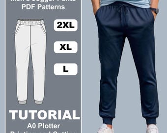 Patrón de pantalón deportivo para hombre en PDF / Tallas L-XXL / Archivo para plotter A0 / Descarga inmediata