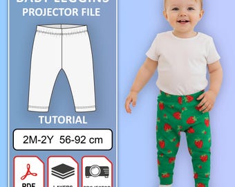 Patrón de costura de leggings para bebé / Proyector PDF, tallas 2 M-2Y