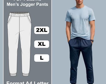 Patrón de pantalones deportivos para hombre en PDF / Pantalones deportivos L-XXL / A0 (plotter y A4) / Costura fácil
