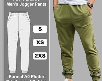 Patrón de pantalón deportivo para hombre en PDF / Tallas pequeñas XXS-S / Archivo para plotter A0 / Descarga inmediata