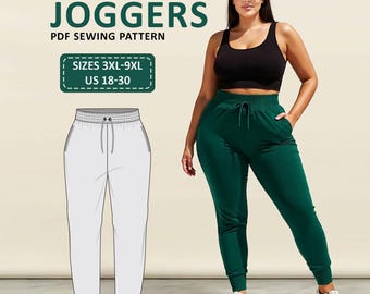 Plus Size Women's Joggers PDF Sewing Pattern | Slim Fit | Sizes 3XL–9XL (US 18–30)