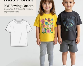 Patrón de costura en PDF para camiseta infantil / Camiseta unisex de jersey (2-8 años) (Descarga digital)