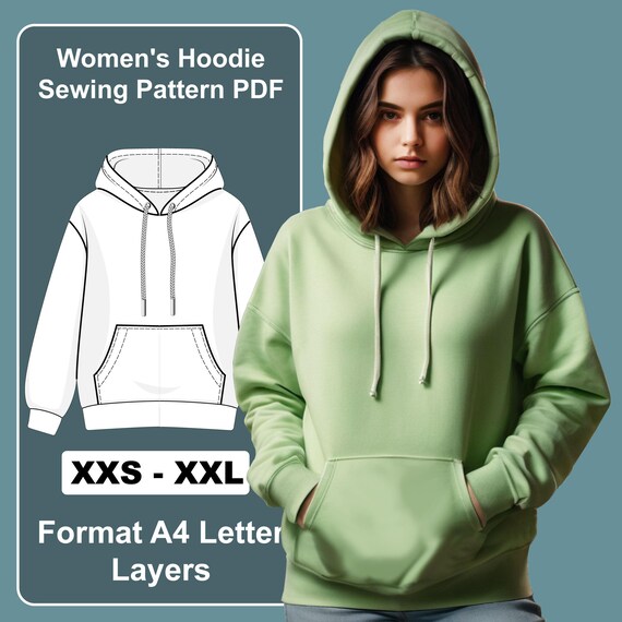 Women's Hoodie Sewing Pattern PDF Instant Download Sizes XXS