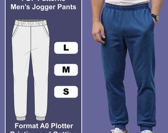 Patrón de pantalón deportivo para hombre en PDF / Tallas S-L / Archivo para plotter A0 / Descarga inmediata