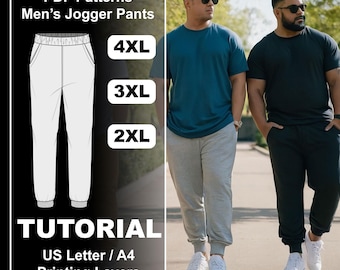 Patrón de costura para pantalones deportivos de hombre (PDF) / Tallas grandes 2XL-4XL / Carta (EE. UU.) y A4