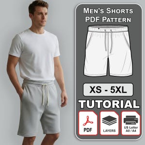 Wykrój na męskie szorty dzianinowe | Elastyczny pas, XS-5XL (PDF)