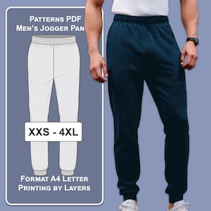 Men’s Joggers Sewing Pattern | PDF Instant Download | Sizes XXS-4XL | A4 & Letter Format with Layers | Beginner-Friendly