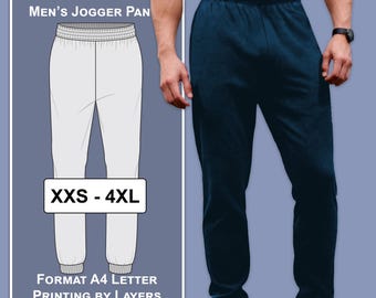 Patrón de pantalón deportivo para hombre en PDF / Ideal para principiantes / Tallas XXS-4XL / Tamaño carta (A4)