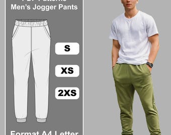 Patrón de pantalón deportivo para hombre en PDF / Tallas pequeñas XXS-S / Tamaño carta A4 / Descarga inmediata