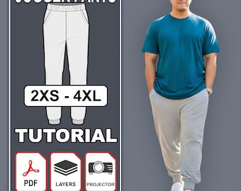 Pantalones deportivos para hombre (archivo PDF) / Ropa de estar por casa / Tutorial paso a paso / Tallas 2XS-4XL