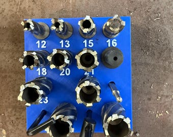 Mag Drill Annular Cutter Holder | 19.25mm Base | Holds 11 Bits + Keys | PETG Tool Organizer