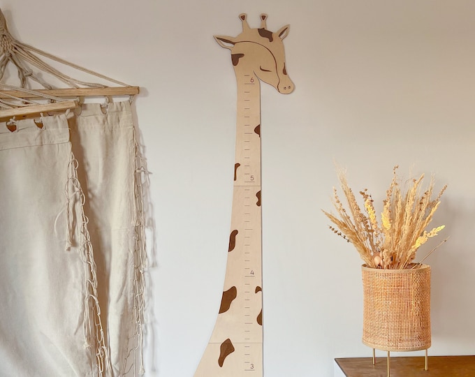Grafico di crescita della giraffa in legno Decorazione della scuola materna Safari Grafico di altezza per bambini Grafico di crescita in legno Grafico di crescita Righello Grafico di crescita personalizzato