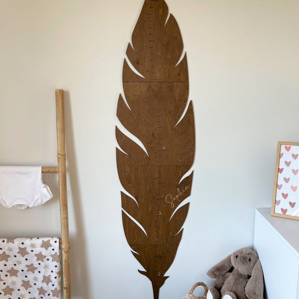 Personalized Growth Chart  Feather Nursery Wall Decor  Kids Height Ruler Wooden Nursery Decor