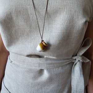 Miniature Ceramic Jug Pendant Necklace: Brown Cord Pottery Jewelry