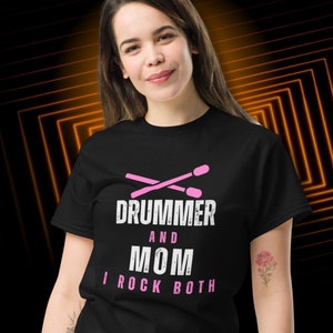 Women&#39;s Drummer & Mom T-Shirt - Musician Gifts, Cool Drummer Shirt for Women, Perfect Mother&#39;s Day Gift, Music Lover Shirt, Drummer Gift