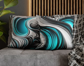 Turquoise Swirl Pillow Cover: Modern Art Deco Polyester Cushion