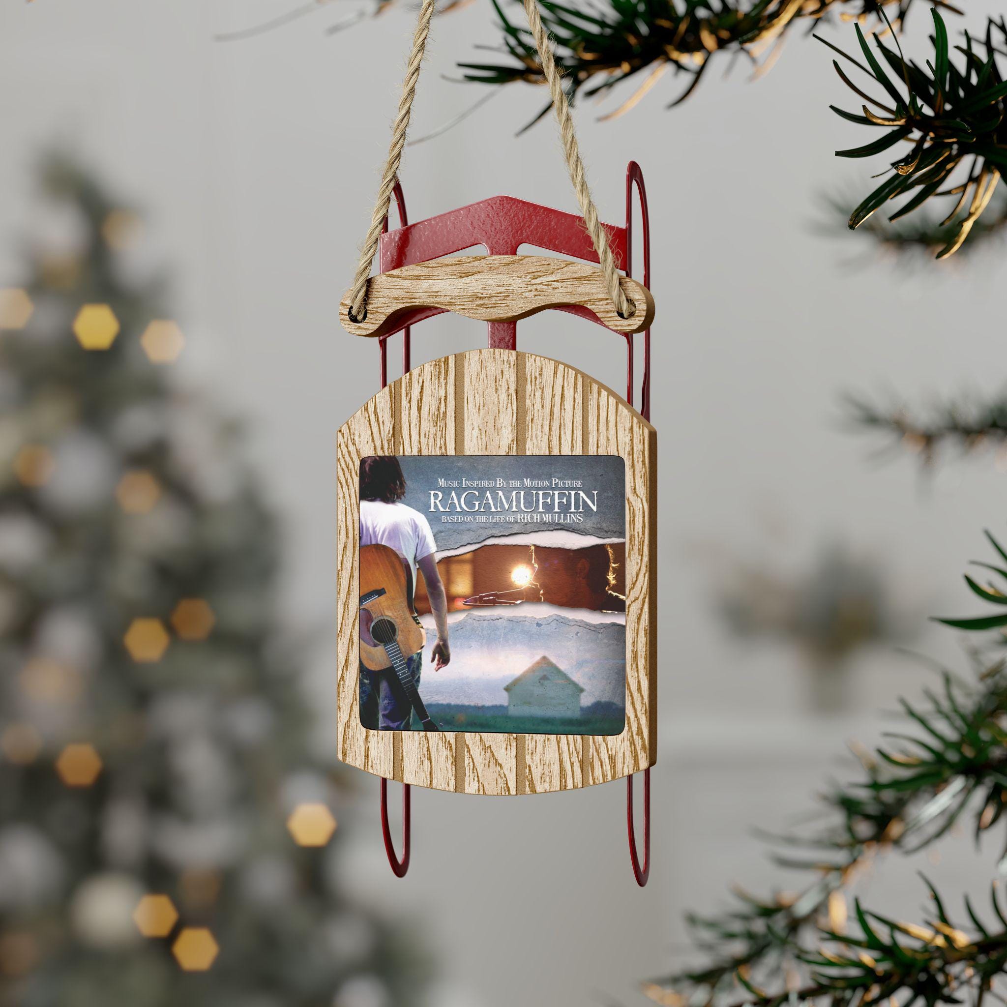 Discover Rich Mullins Christmas Ornament - Ragamuffin Movie Soundtrack Album Art Red Wood Sled