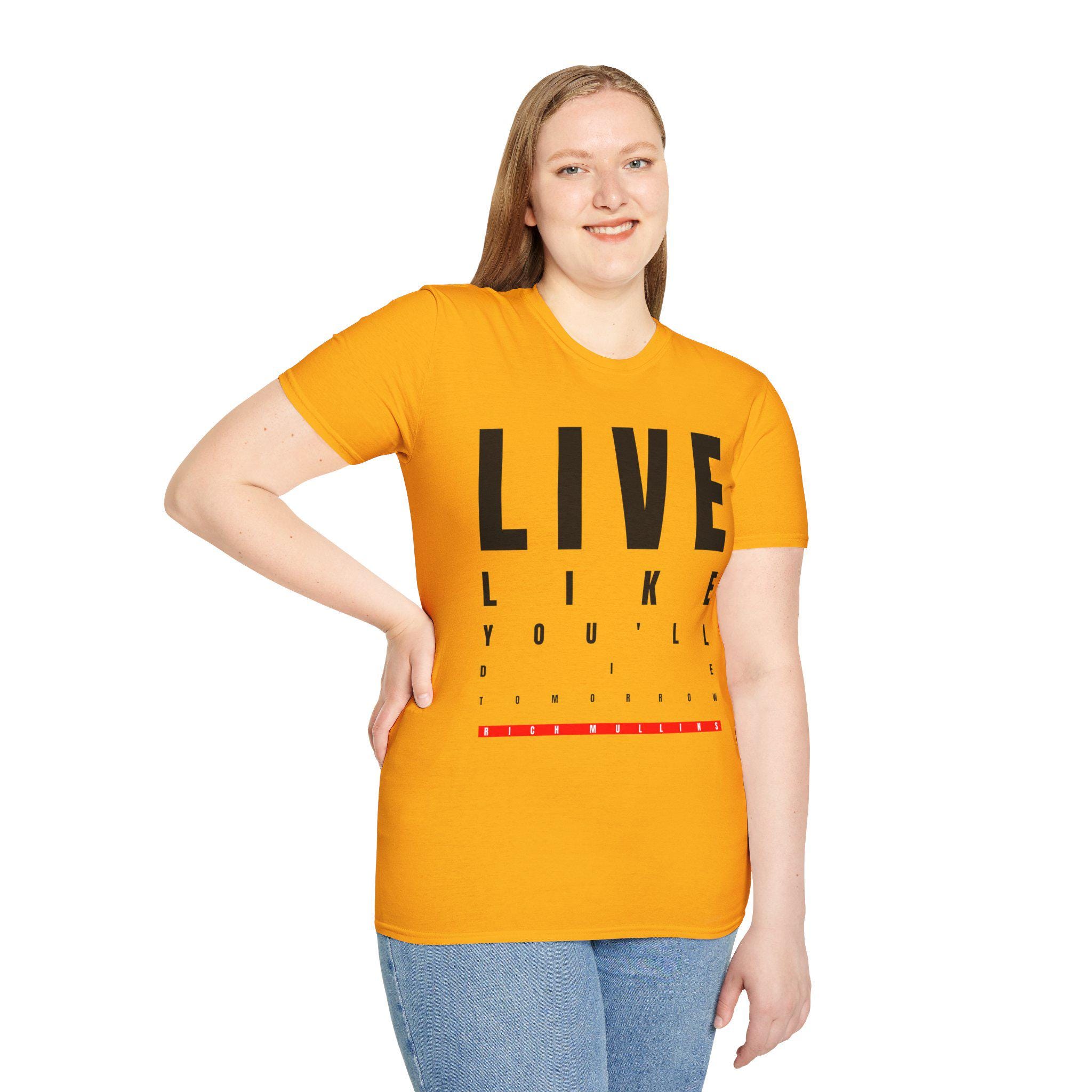 リッチ・マリンズ「Live Right」Tシャツ：ユニセックス ソフトスタイル 