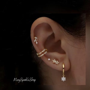 Parure pour femmes, 5 diamants dorés au design géométrique - Parure de boucles d'oreilles tendance en argent véritable - Cadeau spécial pour la fête des mères et de la femme