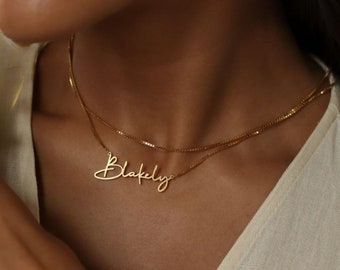 Collier prénom personnalisé en lettres anglaises - Bijoux prénom élégants dans différentes polices - Collier prénom en or avec chaîne - Cadeau pour la fête des Mères