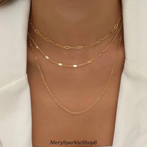 Gold Layered Necklace Set: Minimalist Chain Jewelry
