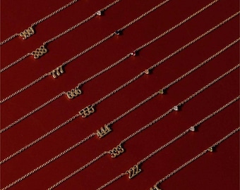 Angel Number Necklace, Rhinestone Pendant, Personalized Chain