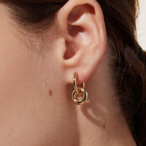 Gold Doppel Hoop baumeln Ohrringe, Minimalist Huggie Hoop Ohrringe, verflochten moderne zierliche Sommer Schmuck, bestes Geschenk für besten Freund