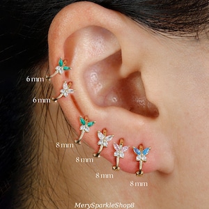 Boucles d'oreilles créoles papillon en zirconium délicat - Boucles d'oreilles minimalistes simples, créoles papillon CZ or et argent - Cadeaux d'Halloween pour femme