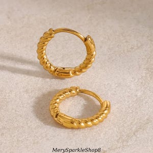 18K Gold Twisted Spiral Hoops Earrings - Minimalist Earrings - Casual Huggie Knit Geometric Earrings - Birthday Gift -Perfect Gift for Women