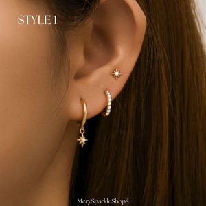Sterling Silver Star Earring Set: Diamond Huggies, Dangles, Studs