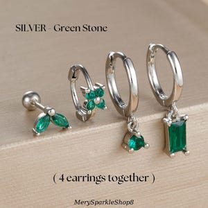 Square, Flower Earring set - Set of 4 Flower Stud Earrings, Hoop Earrings with Stones -Gemstone Charm Stacking Set - Valentines day Gift
