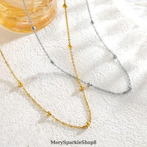 Gold Beaded Ball Chain Necklace - Titanium Steel Gold , Silver ball Chain - Elegant Jewelry Chain Choker - suitable for daily use Gift