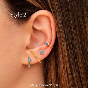 Gold Hoop Earring Set of 3 or 4 • Elegant Minimalist Dangling Earrings, Stud Earrings and Huggie Hoop with Charm • Best Friend Gifts