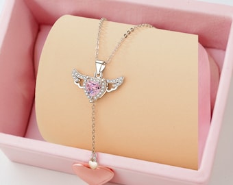 Collar con alas de ángel en forma de corazón: Cadena para clavícula de acero de titanio