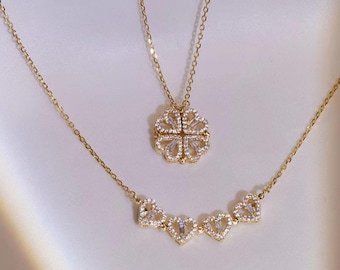 18K Gold Kleeblatt Kette: Aufklappbare Glücksbringer in Herzform