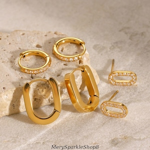 3 Paar Gold Hoop Diamant Ohrringe - Hoop Huggie Design Ohrring Set - Niedliche Diamant Wasserdichte Charm Ohrringe - Weihnachtsgeschenke für Frauen