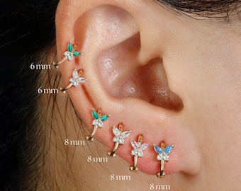 CZ Butterfly Hoop Earrings: Gold & Silver Huggie Hoops