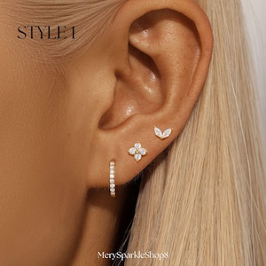 Gold Star Flower Ohrring Set: Minimalistische Huggie Creolen